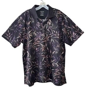 IZOD Golf Polo Elite Cool-FX Mens Large Shirt Black Purple Leaf Bird Print